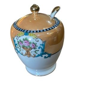 NORITAKE vintage lusterware covered sugar with spoon
